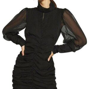 𝅺HOUSE Of Harlow Sheer Long Sleeve Black Dress BNWT Sz 2 Mini Mock Neck